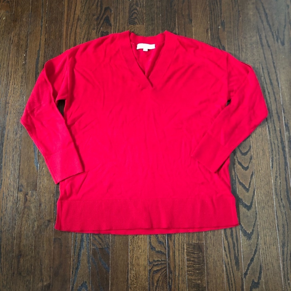Ann Taylor LOFT Women’s M Red V-Neck 3/4 Sleeves Knit Sweater - VGUC!
